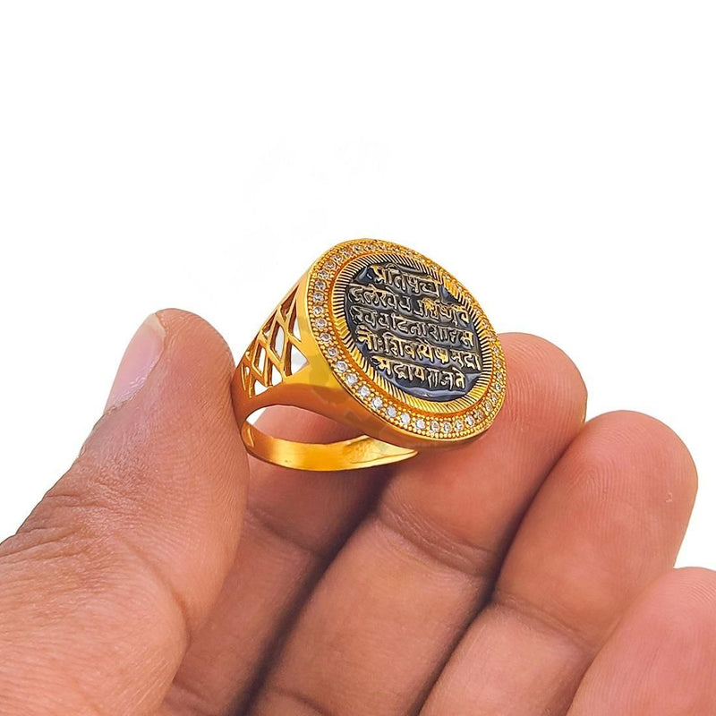Gold Plated Raj mudra Finger Ring for men and boys Stainless Steel Ring (Black)